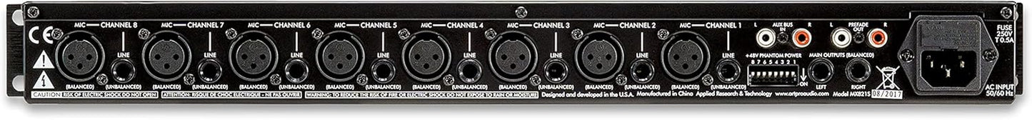 MIXER 8 CANALES DE ENTRADAS DE 1U DE RACK MX821S