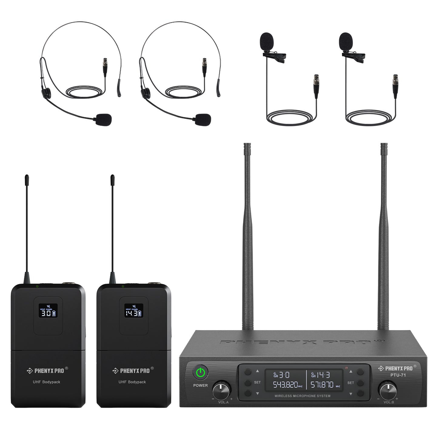 PTU-71-2B | Sistema de micrófono inalámbrico UHF dual con escaneo automático