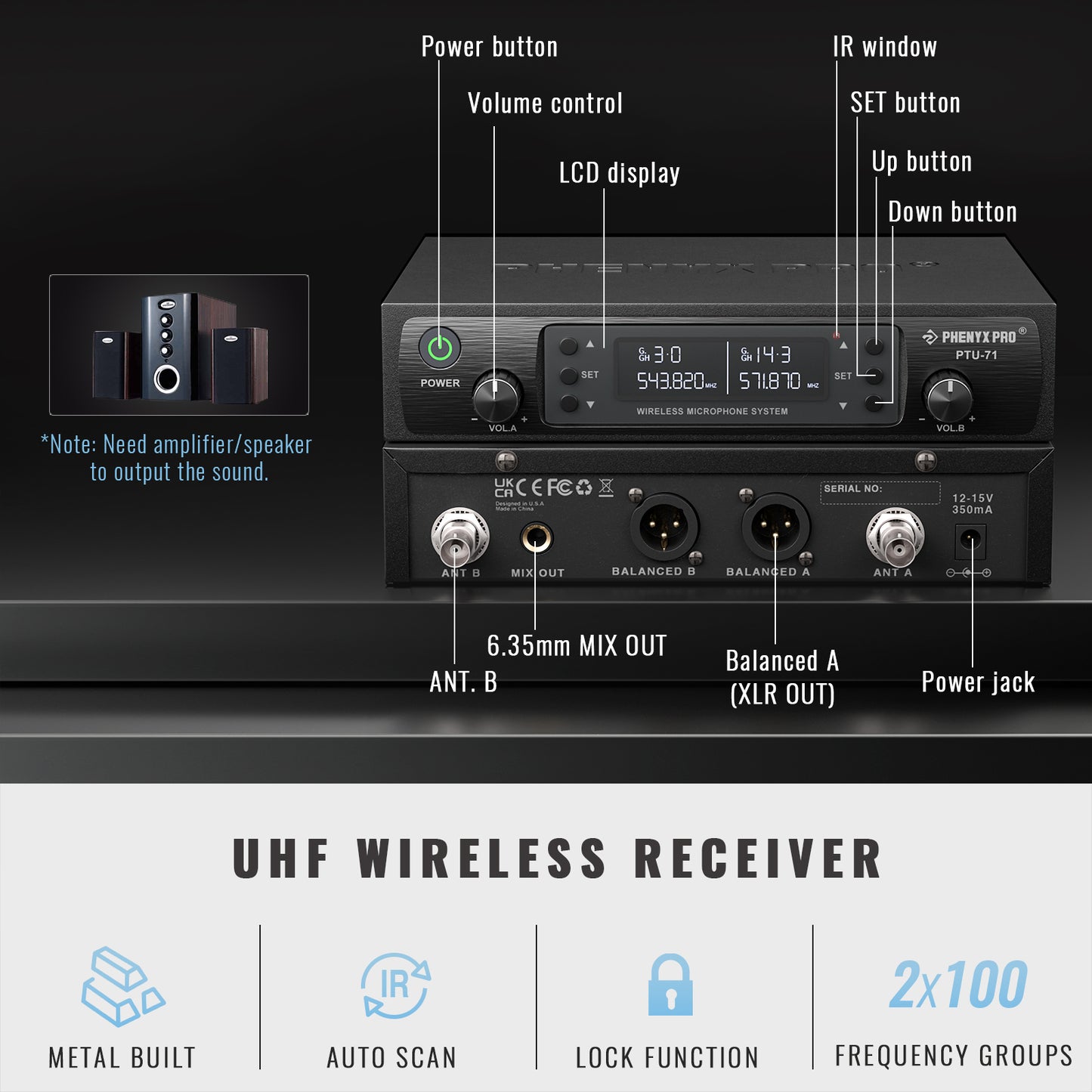 MICRÓFONO INALÁMBRICO DE MANO DUAL UHF PTU-71-2H