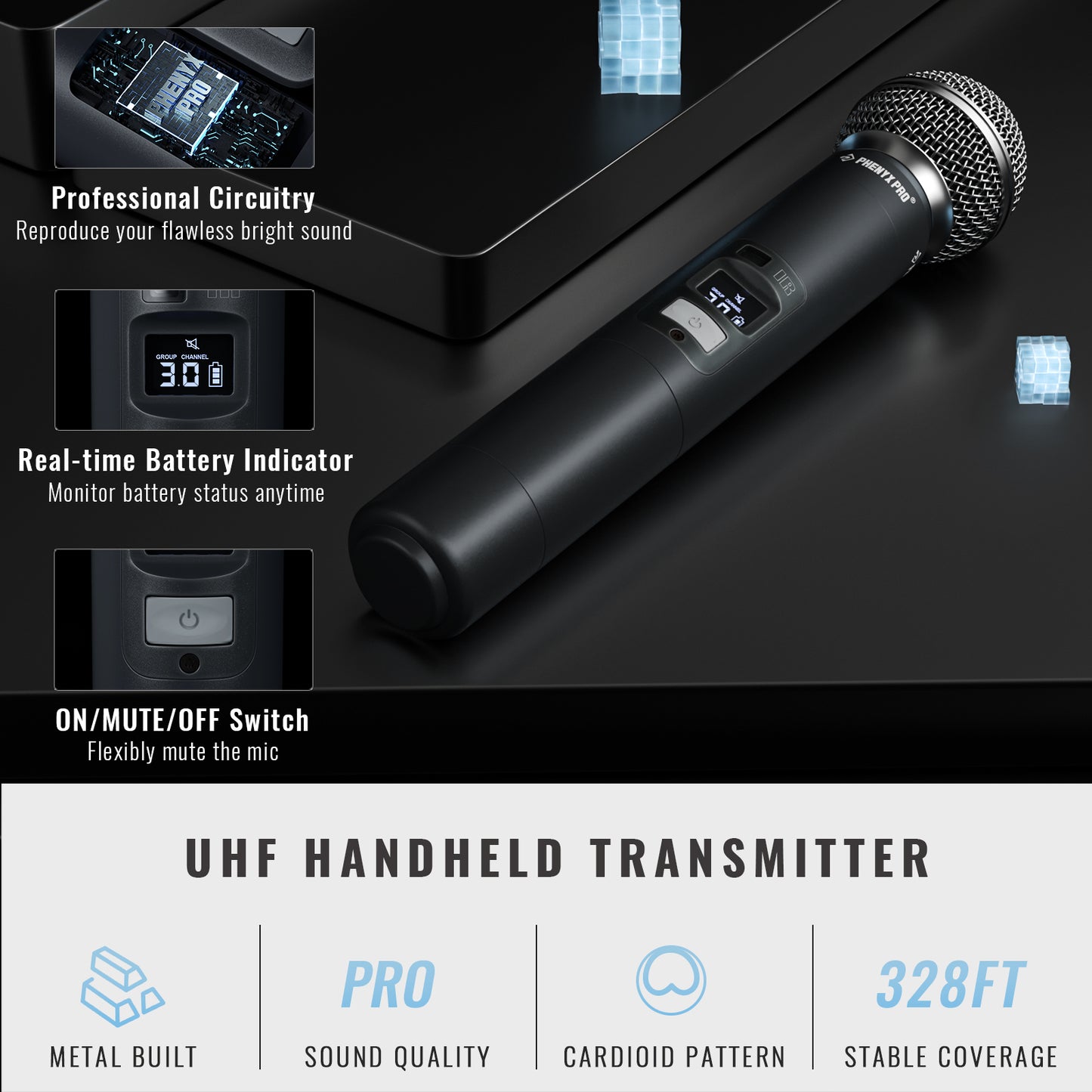 MICRÓFONO INALÁMBRICO DE MANO DUAL UHF PTU-71-2H