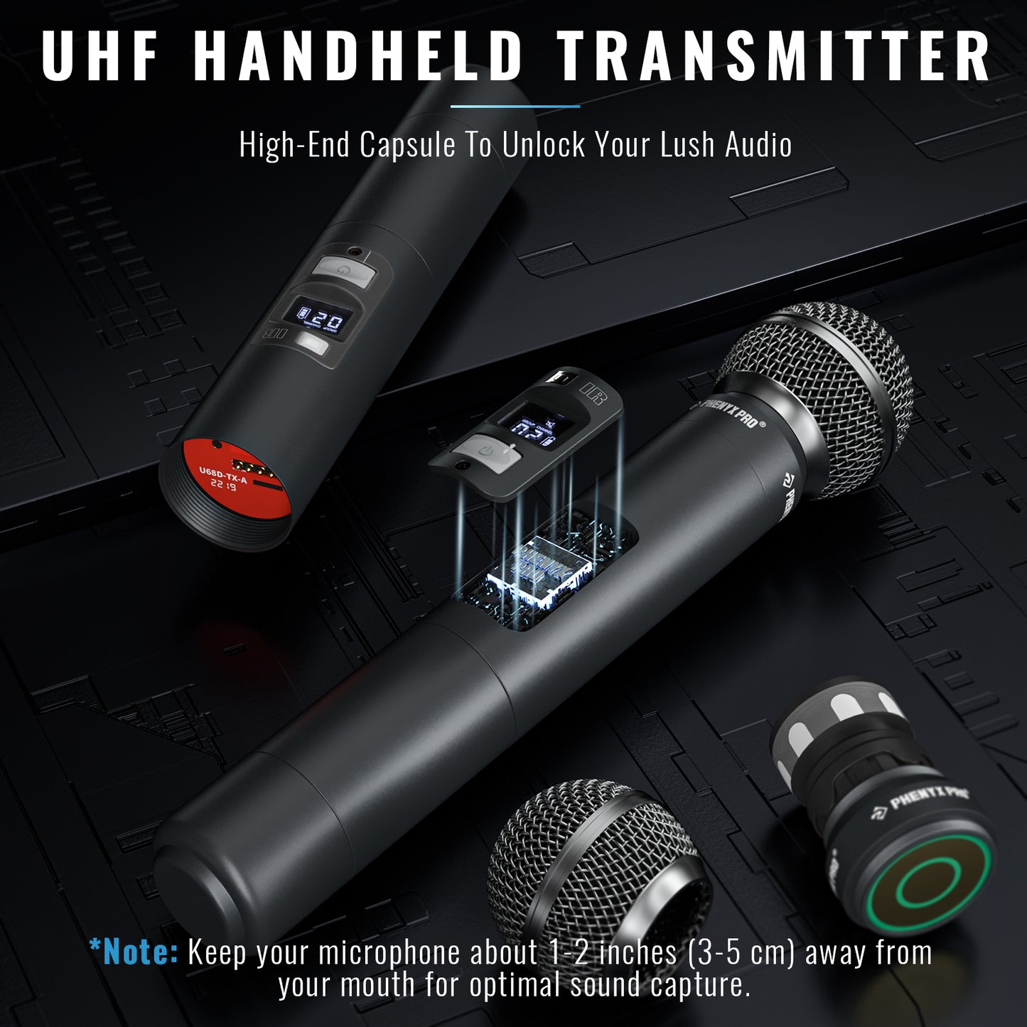 MICRÓFONO INALÁMBRICO DE MANO DUAL UHF PTU-71-2H