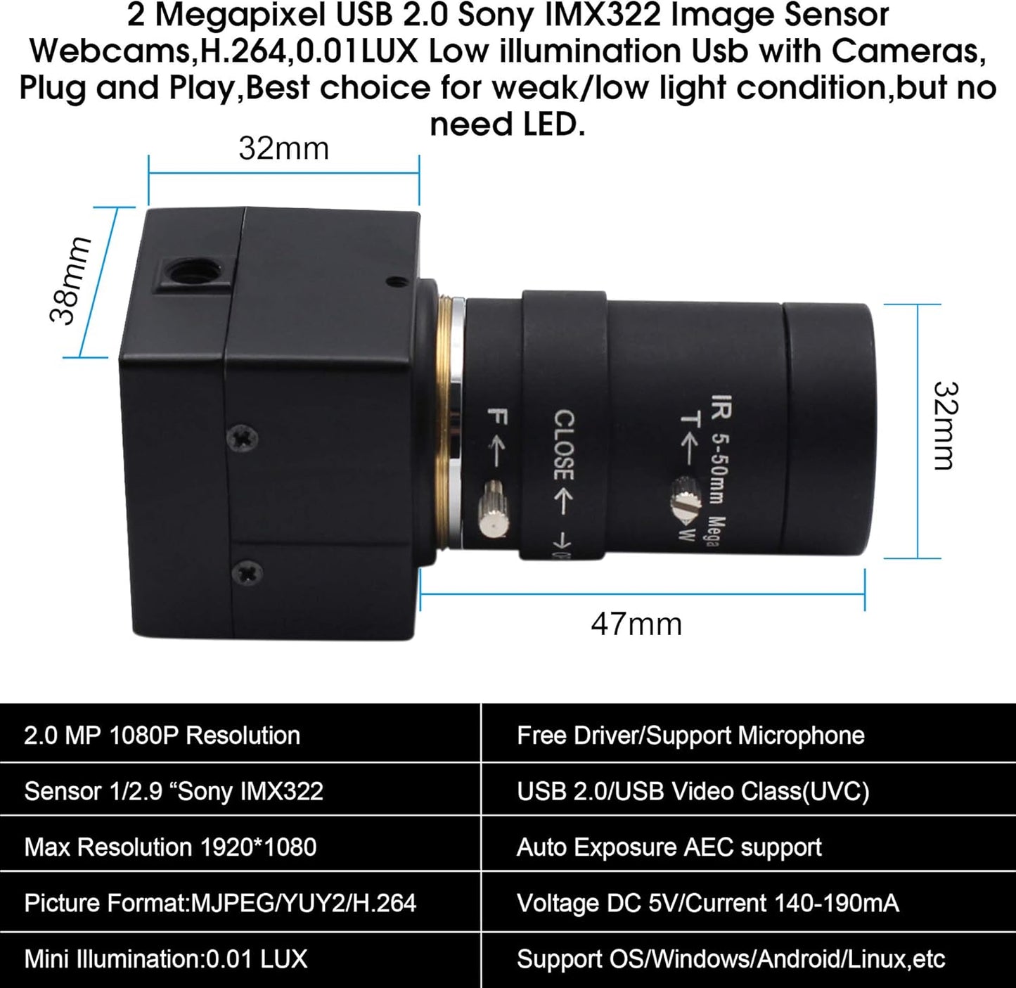 CAMARA WEB OPTICA DE ALTA DEFINICIÓN SENSOR SONY IMX323/H.264