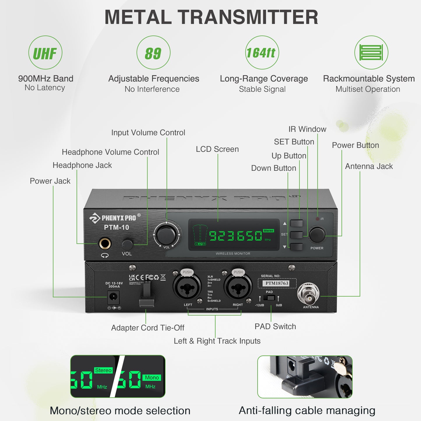 PTM-10-1B | Sistema de monitor intrauditivo inalámbrico estéreo UHF