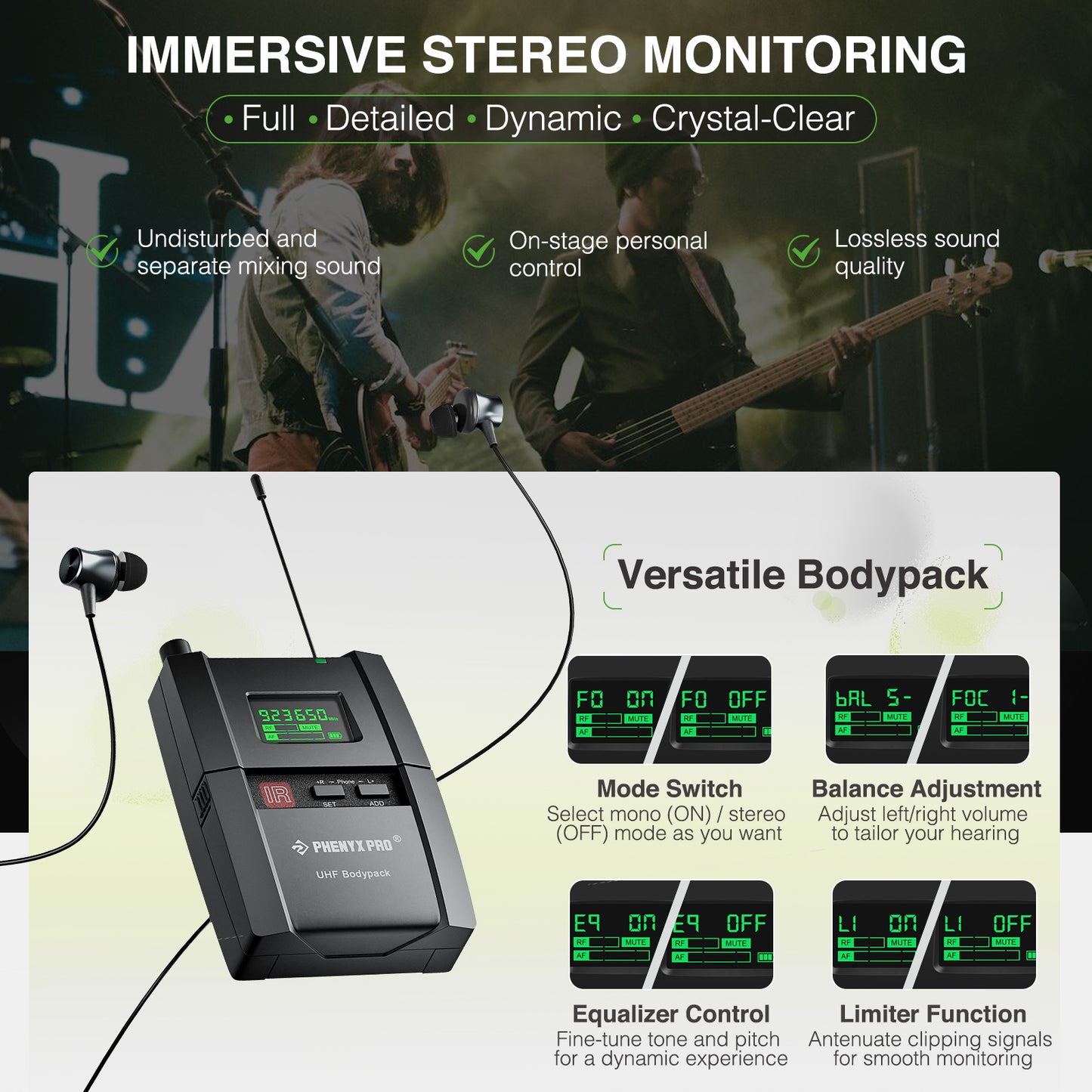 PTM-10-1B | Sistema de monitor intrauditivo inalámbrico estéreo UHF