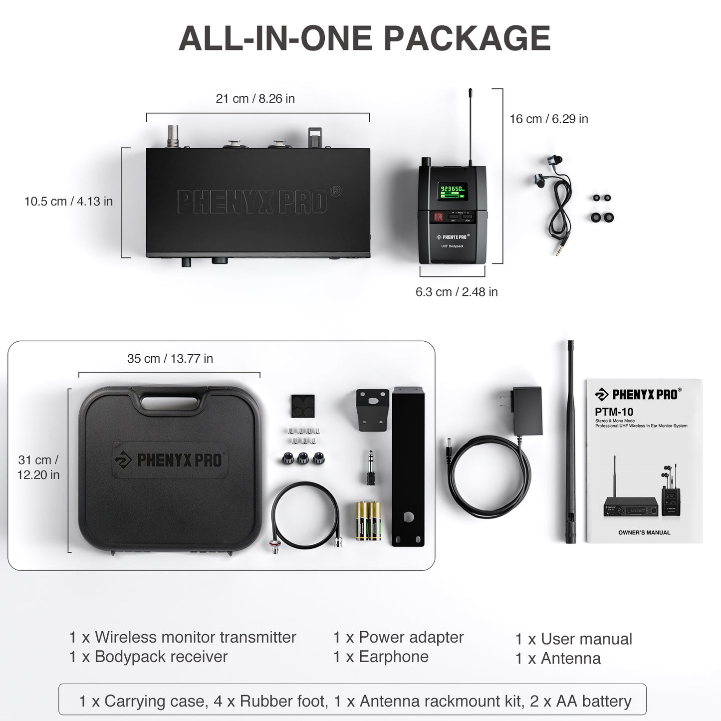 PTM-10-1B | Sistema de monitor intrauditivo inalámbrico estéreo UHF
