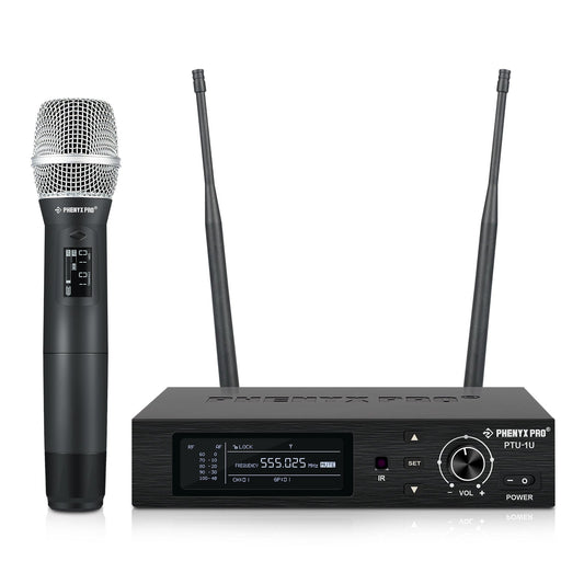 Sistema inalámbrico True Diversity de un canal Phenyx Pro PTU-1U-1H con receptor y micrófono de mano