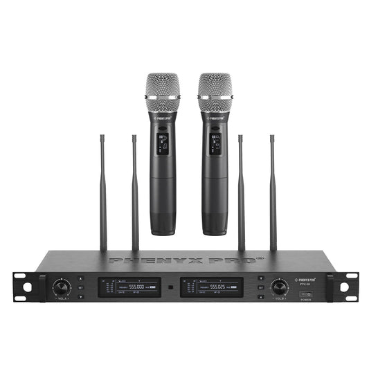 Sistema inalámbrico True Diversity dual Phenyx Pro PTU-2U-2H con receptor de rack y dos micrófonos de mano
