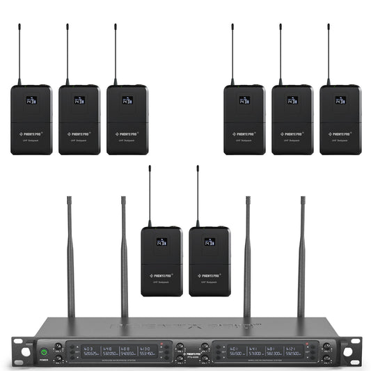 Sistema inalámbrico UHF de 8 canales Phenyx Pro PTU-6000-8B con receptor de rack y transmisores de petaca
